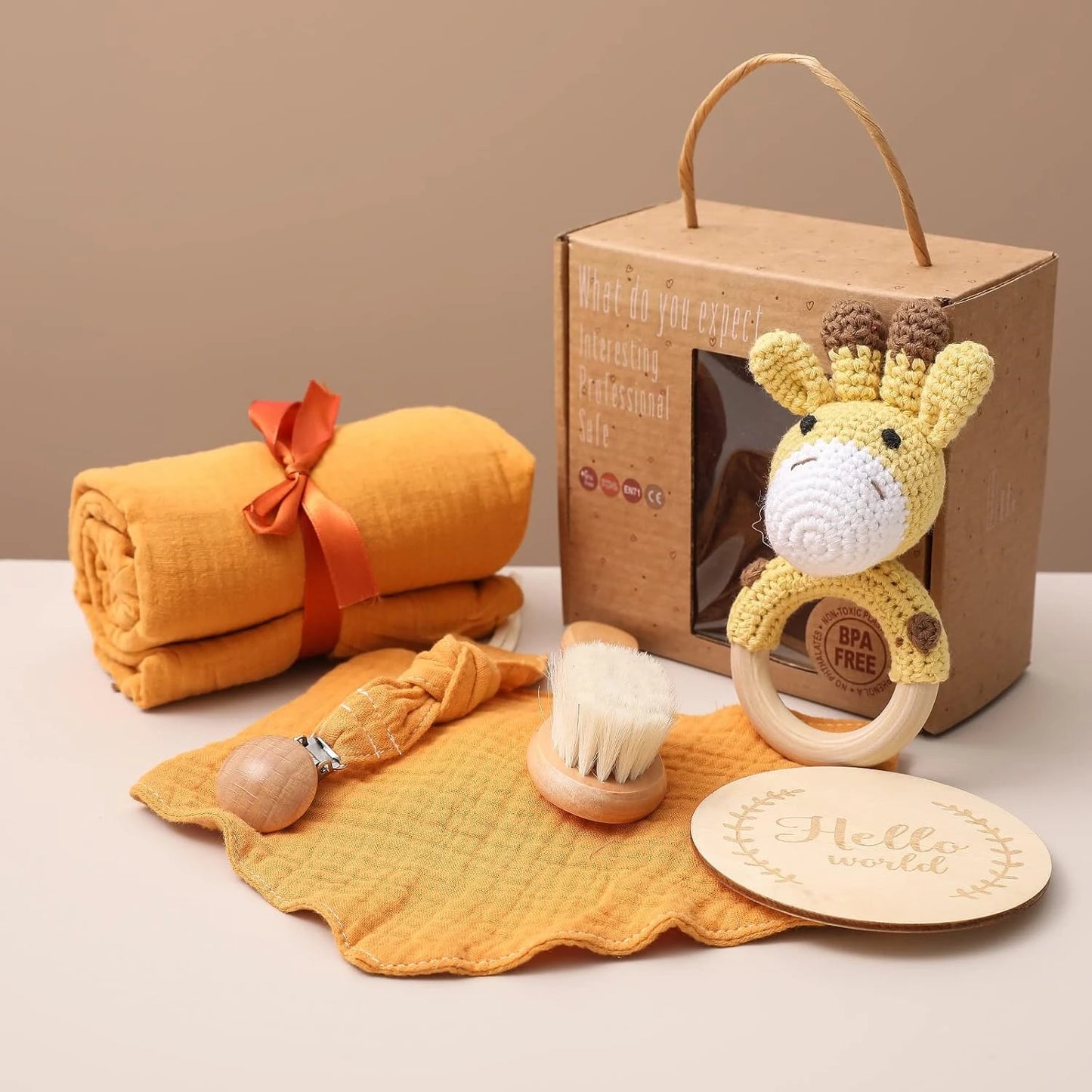 Baby Gift Set for Newborn New Baby Gift Set - 6 PCS Newborn Baby Essentials Baby Bath Set with Baby Blanket Baby Rattle