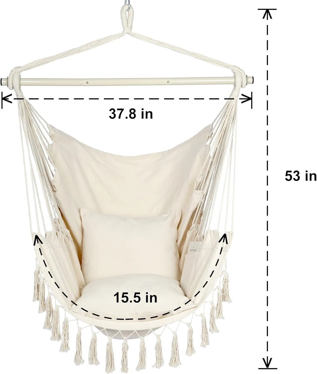Hammock Chair, Swing Chair, Hanging Chair for Bedroom Outdoor Indoor, Macrame Rope Swing with Hardware Kit, 2 Cushions and Pocket