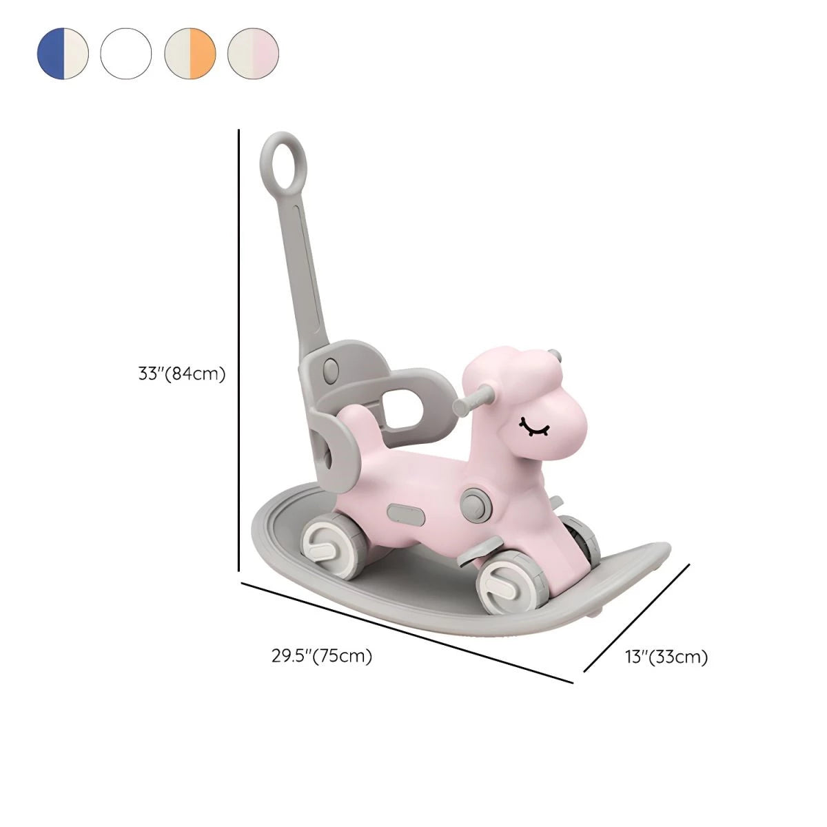 Multi-function in 1 Rocking Horse for Toddlers 1-3 Years Old, Balance Bike Ride On Toys with Push Handle, Backrest and Balance Board for Baby Girl and Boy