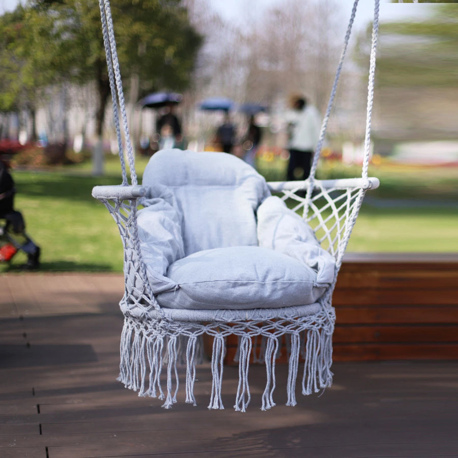 Hammock Hanging Swinging Chair,Hanging Cotton Rope Swing Chairs with Cushion and Hardware Kits, Hanging Chairs for Indoor Balcony and Outdoor Use,Perfect for Bedroom, Porch, Kids, Adults, (330 Lbs)