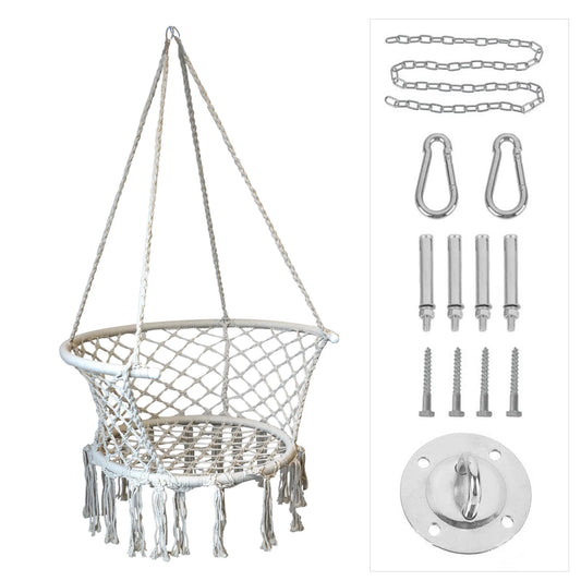 Hammock Hanging Swinging Chair,Hanging Cotton Rope Swing Chairs with Cushion and Hardware Kits, Hanging Chairs for Indoor Balcony and Outdoor Use,Perfect for Bedroom, Porch, Kids, Adults, (330 Lbs)