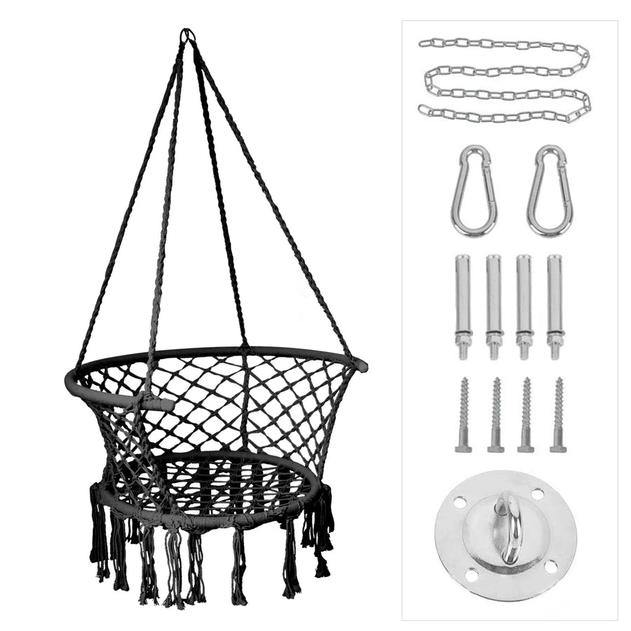 Hammock Hanging Swinging Chair,Hanging Cotton Rope Swing Chairs with Cushion and Hardware Kits, Hanging Chairs for Indoor Balcony and Outdoor Use,Perfect for Bedroom, Porch, Kids, Adults, (330 Lbs)