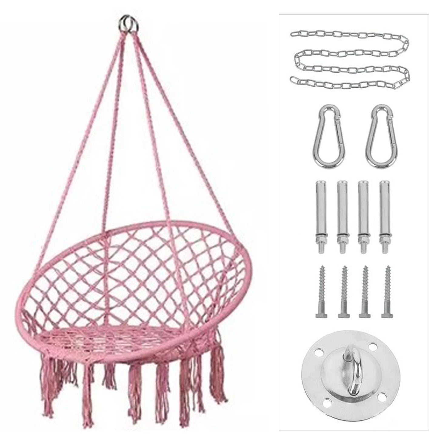 Hammock Hanging Swinging Chair,Hanging Cotton Rope Swing Chairs with Cushion and Hardware Kits, Hanging Chairs for Indoor Balcony and Outdoor Use,Perfect for Kids, Adults, (330 Lbs)