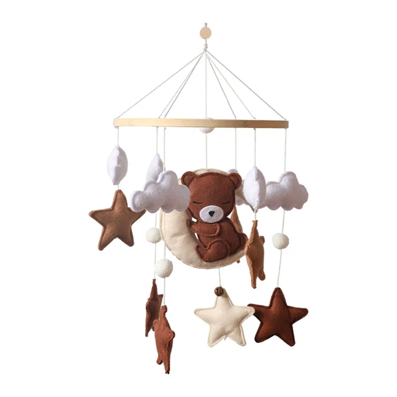 Bear Cuddling the Moon & Night Sky Felt Nursery Mobile