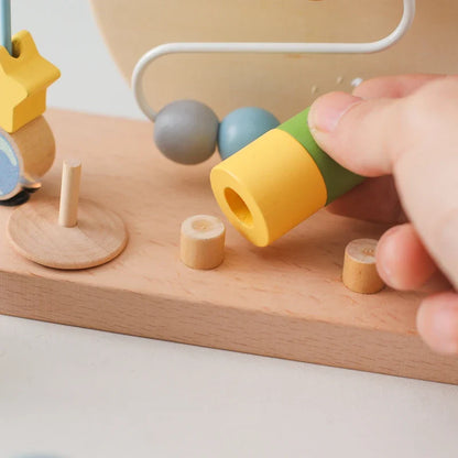 Wooden Space-Themed Beaded Busy Toy for Babies | Educational & Eco-Friendly Fun