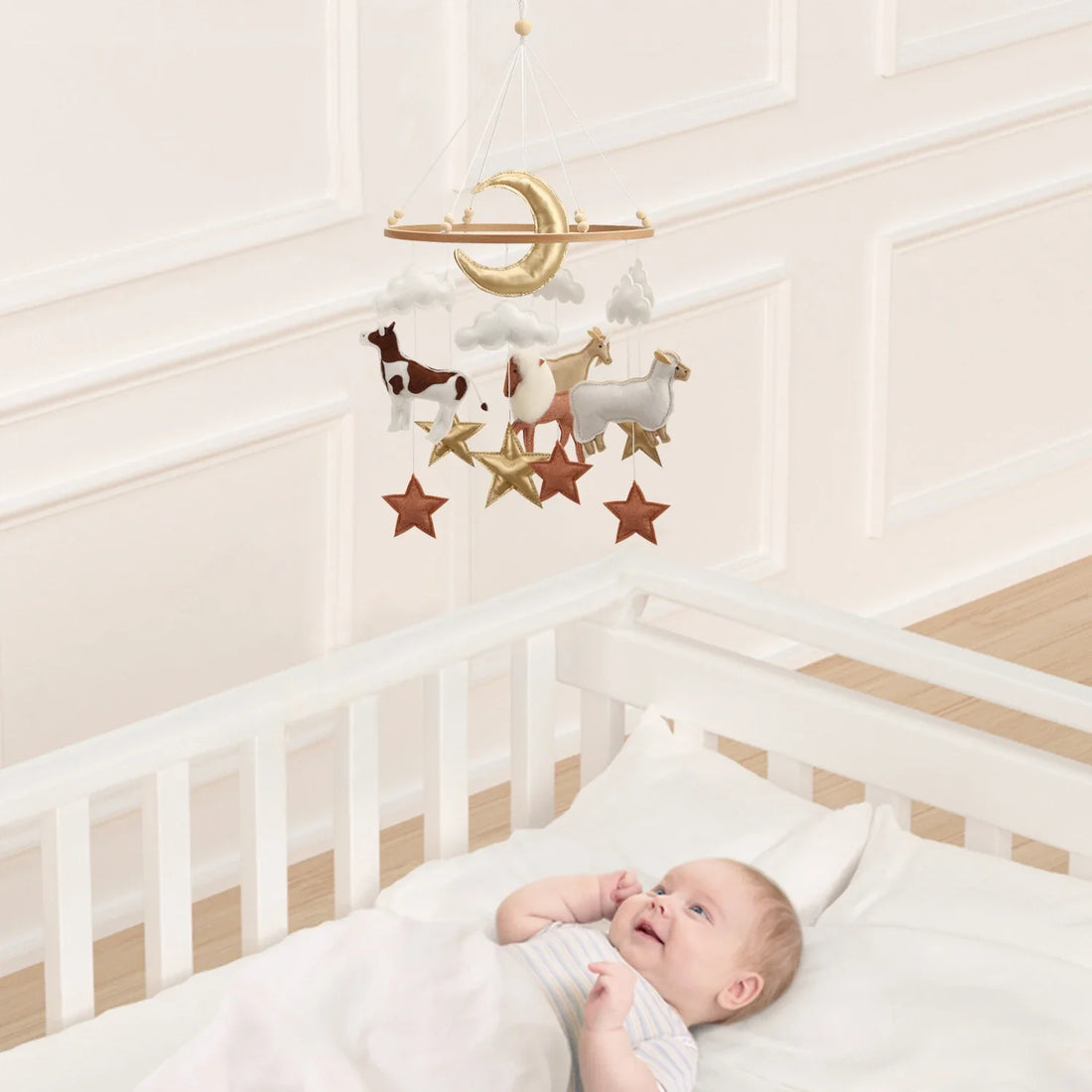 Neutral & Gold Farm Animals Felt Mobile | Handmade Nursery Mobile