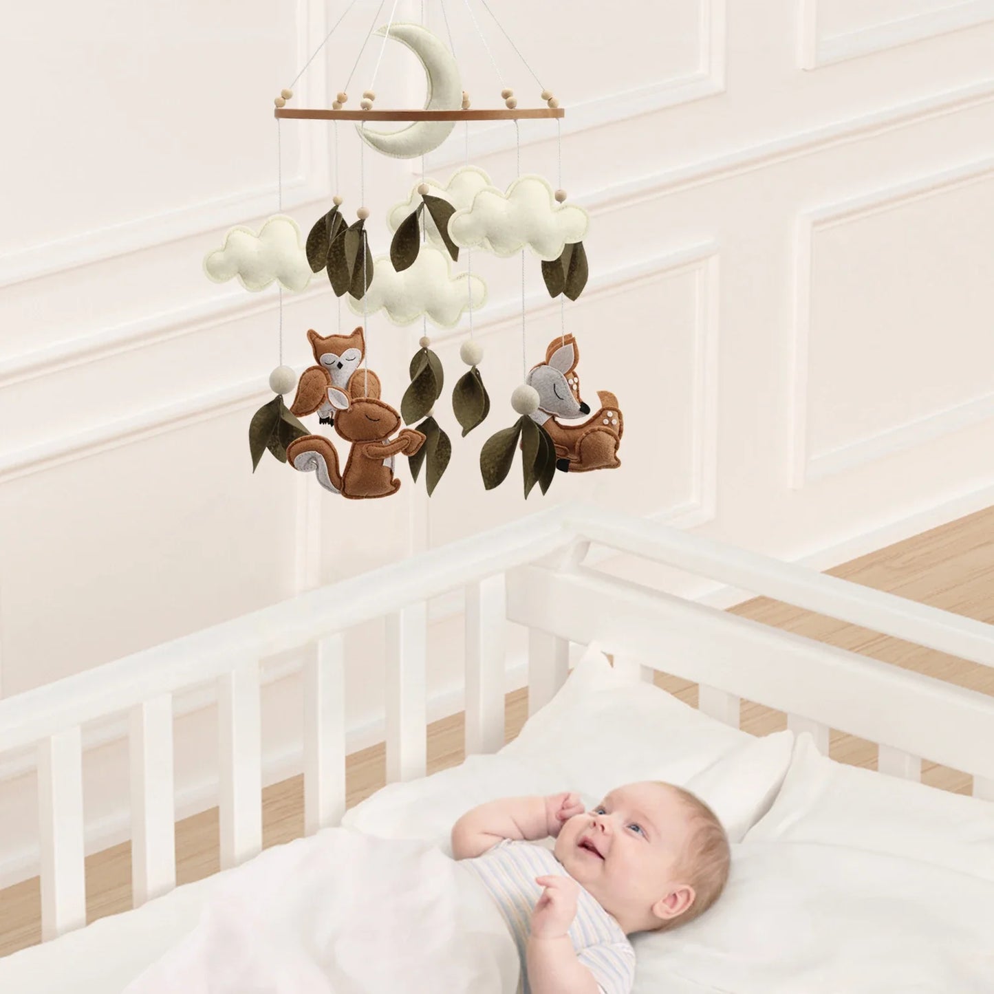 Woodland Baby Mobile – Forest Animal Crib Mobile with Squirrel, Owl & Deer