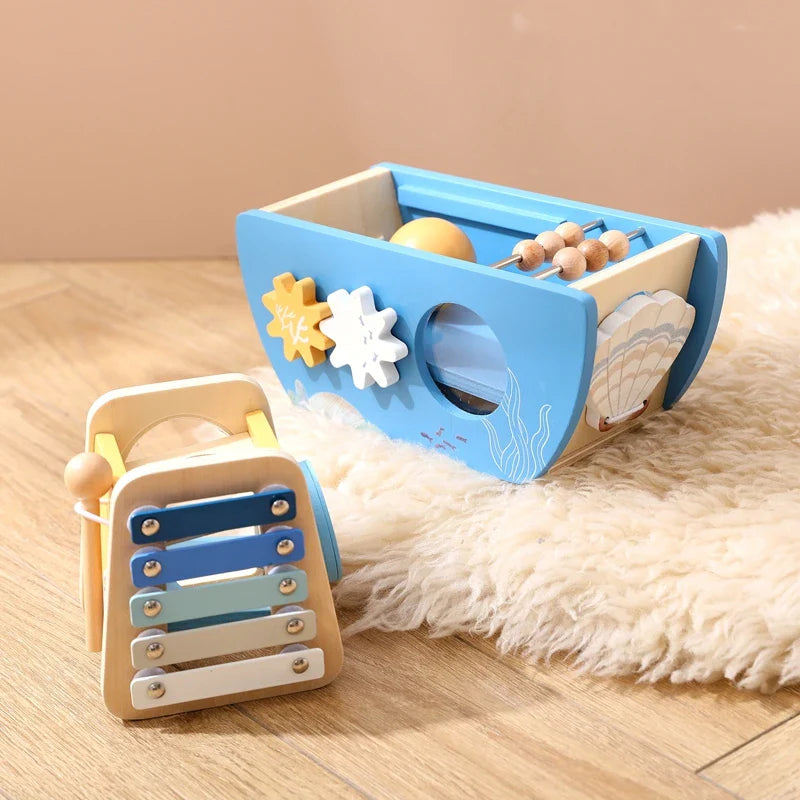 5-in-1 Multi-Activity Wooden Boat Busy Cube | Montessori-Inspired Educational Toy
