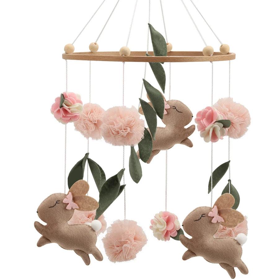 Handmade Bunny Rabbit Crib Mobile | Floral & Boho Nursery Decor | Soft Felt & Wooden