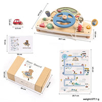 Montessori Wooden Steering Wheel Toy - Car Console Busy Board for Toddlers | Sensory Early Education Gift
