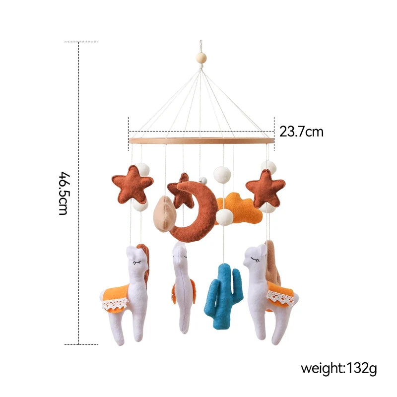 Handmade Alpaca Crib Mobile | Boho Nursery Hanging Decor | Soft Felt & Natural Wood