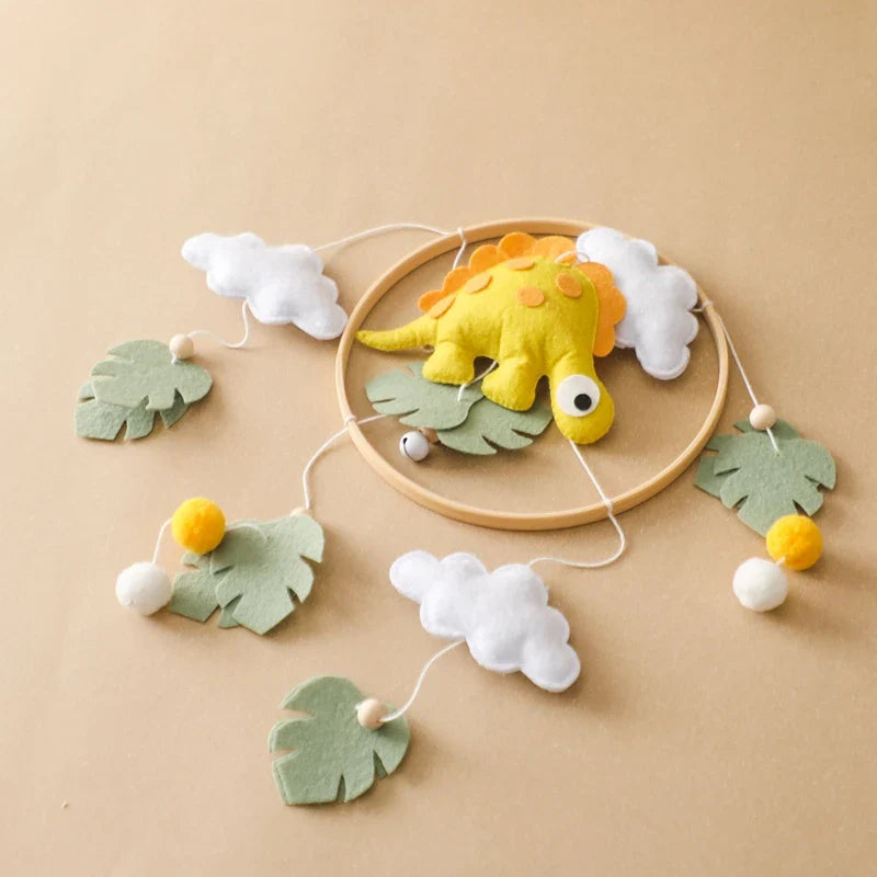 Handmade Stegosaurus Dinosaur Crib Mobile | Soft Felt & Natural Wood | Nursery Decor