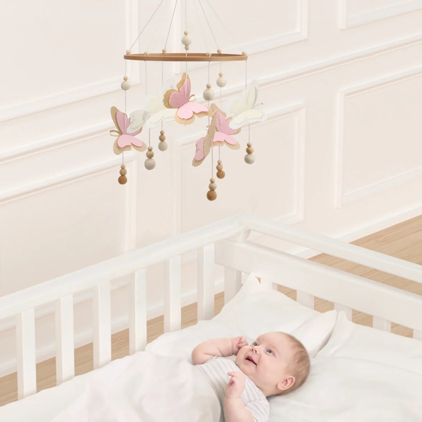 Pink Butterfly Baby Mobile | Eco-Friendly Felt & Wood Cot Mobile | Ideal Baby Shower Gift