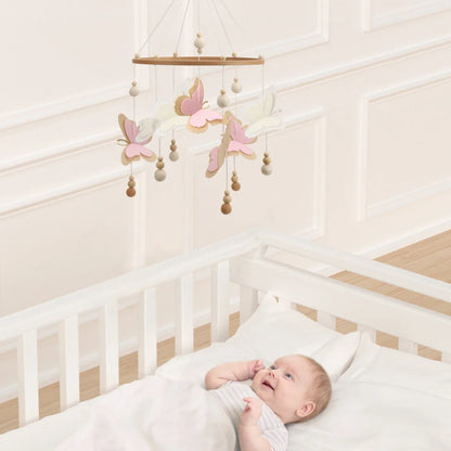Pink Butterfly Baby Mobile | Eco-Friendly Felt & Wood Cot Mobile | Ideal Baby Shower Gift
