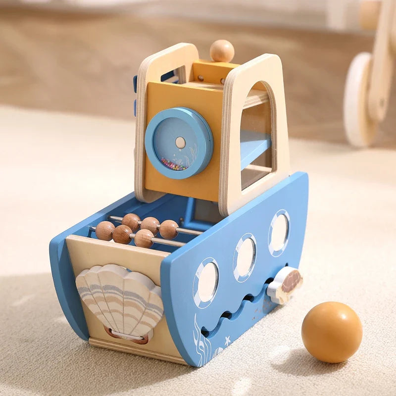 5-in-1 Multi-Activity Wooden Boat Busy Cube | Montessori-Inspired Educational Toy