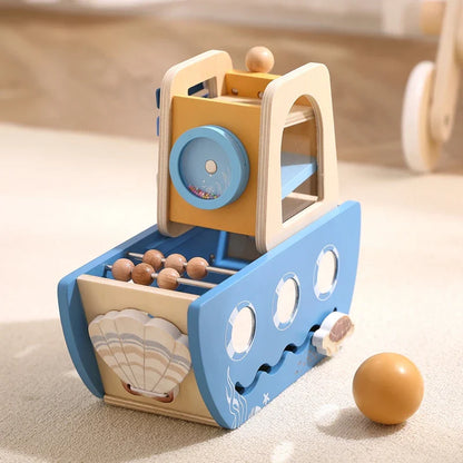 5-in-1 Multi-Activity Wooden Boat Busy Cube | Montessori-Inspired Educational Toy