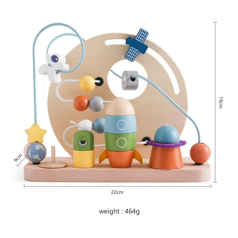 Wooden Space-Themed Beaded Busy Toy for Babies | Educational & Eco-Friendly Fun