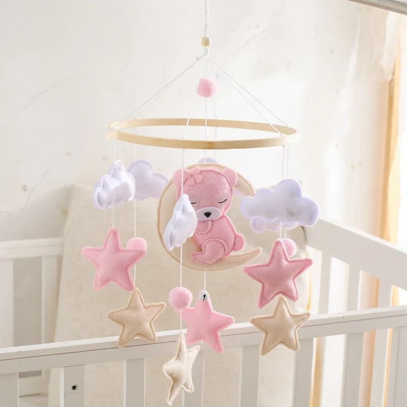 Bear Cuddling the Moon & Night Sky Felt Nursery Mobile