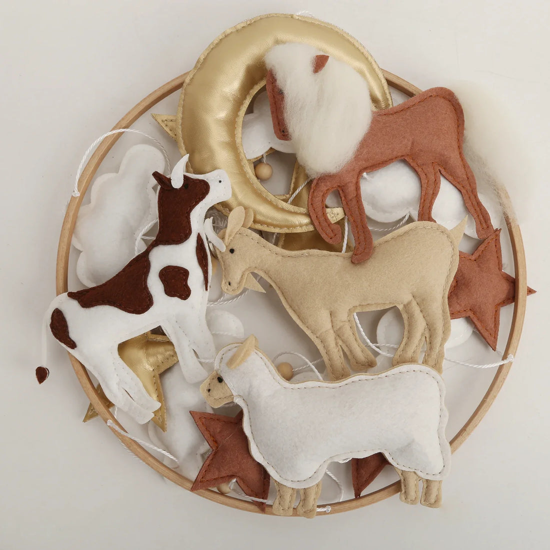 Neutral & Gold Farm Animals Felt Mobile | Handmade Nursery Mobile