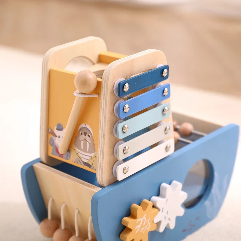 5-in-1 Multi-Activity Wooden Boat Busy Cube | Montessori-Inspired Educational Toy