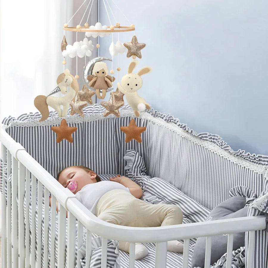 Fairy on the Moon Baby Mobile with Unicorn & Bunny Balloons | Nursery Crib Hanging Decor