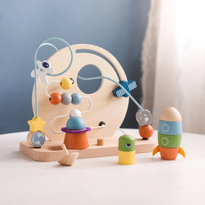 Wooden Space-Themed Beaded Busy Toy for Babies | Educational & Eco-Friendly Fun