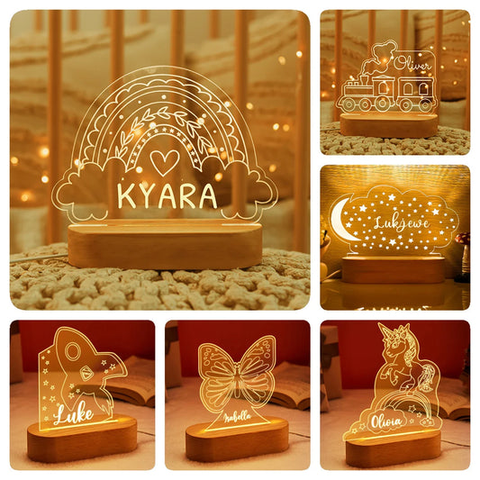 Personalised Name Acrylic Night Light - 12 Fun Designs