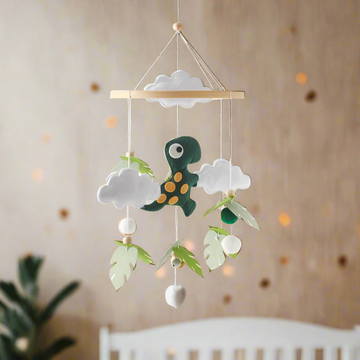 Handmade Tyrannosaurus Rex Dinosaur Crib Mobile Nursery Decor | Soft Felt & Natural Wood