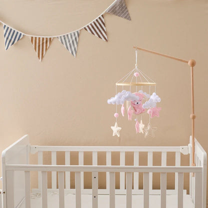 Bear Cuddling the Moon & Night Sky Felt Nursery Mobile