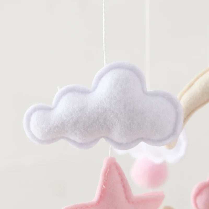 Bear Cuddling the Moon & Night Sky Felt Nursery Mobile