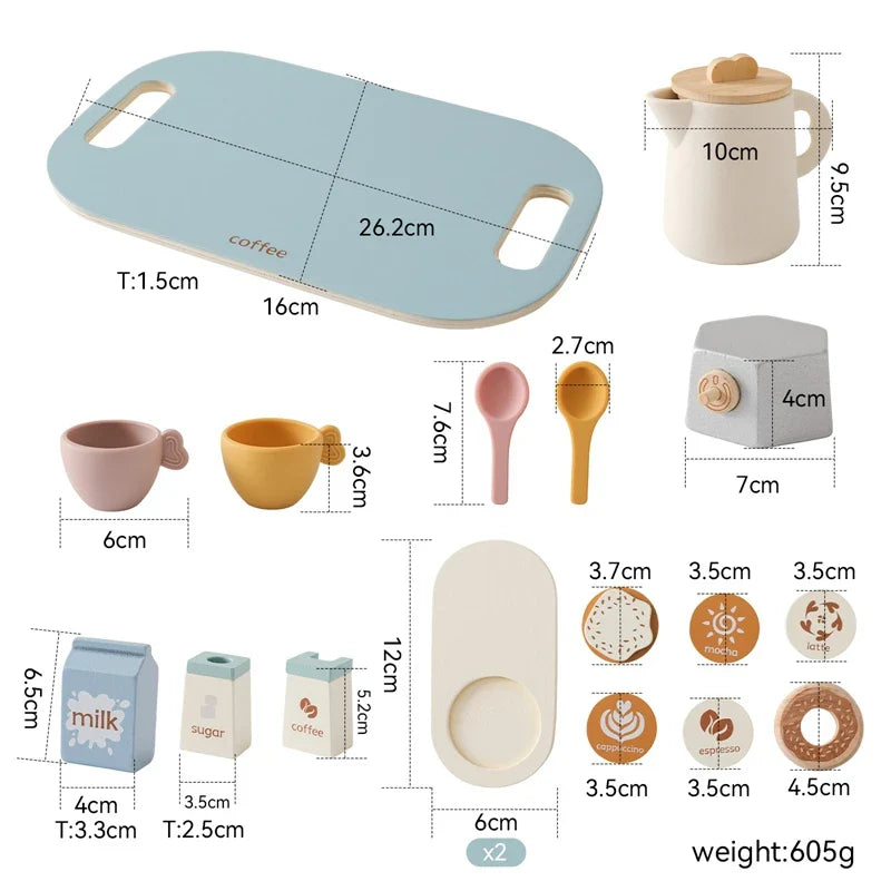 Baby Wooden Coffee & Afternoon Tea Set Toy | 18pcs Set