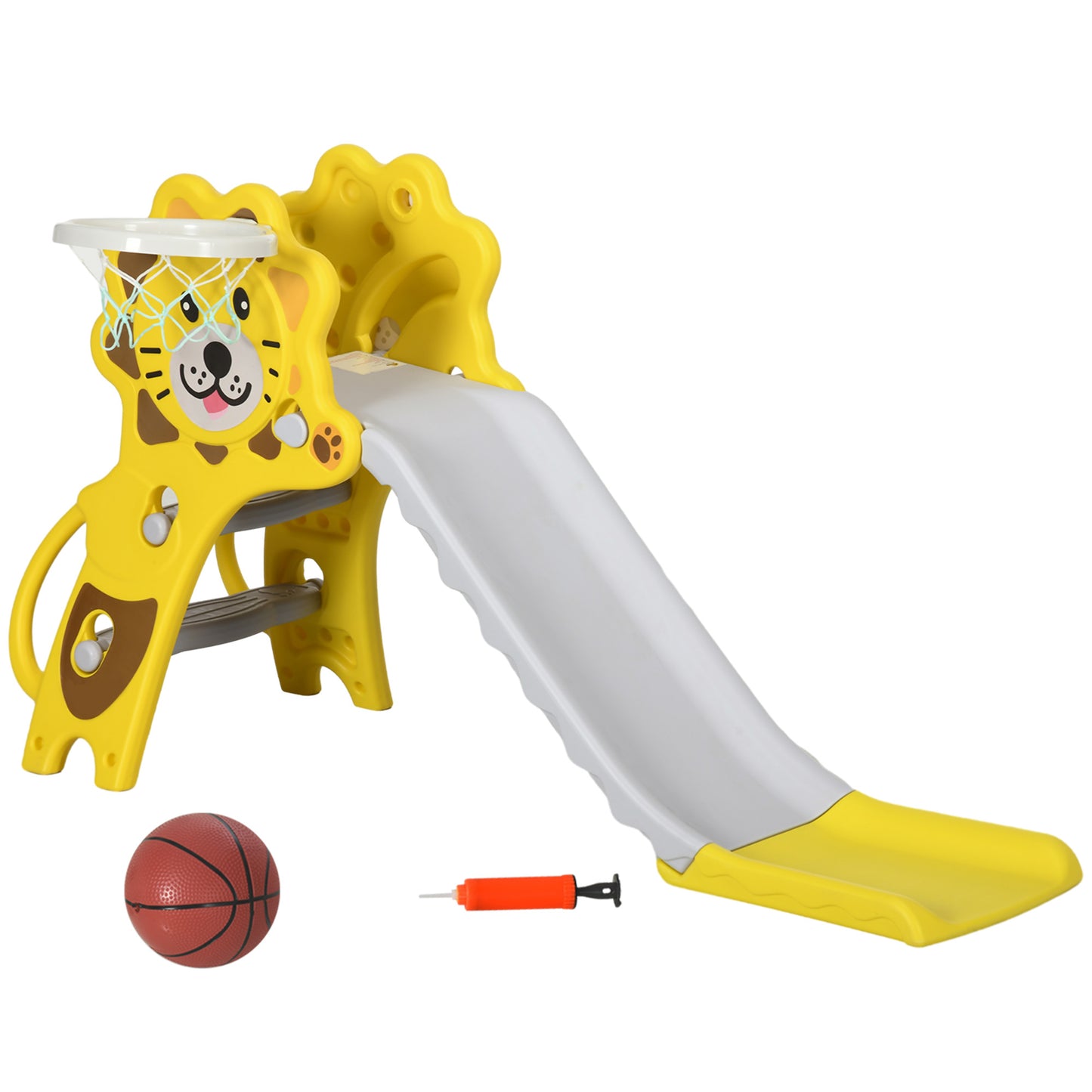 Qaba 2 in 1 Toddler Slide for Indoors, Toy for Toddler, Easy Set Up Baby Slide with Basketball Hoop for Kids 18-36 Months, Yellow