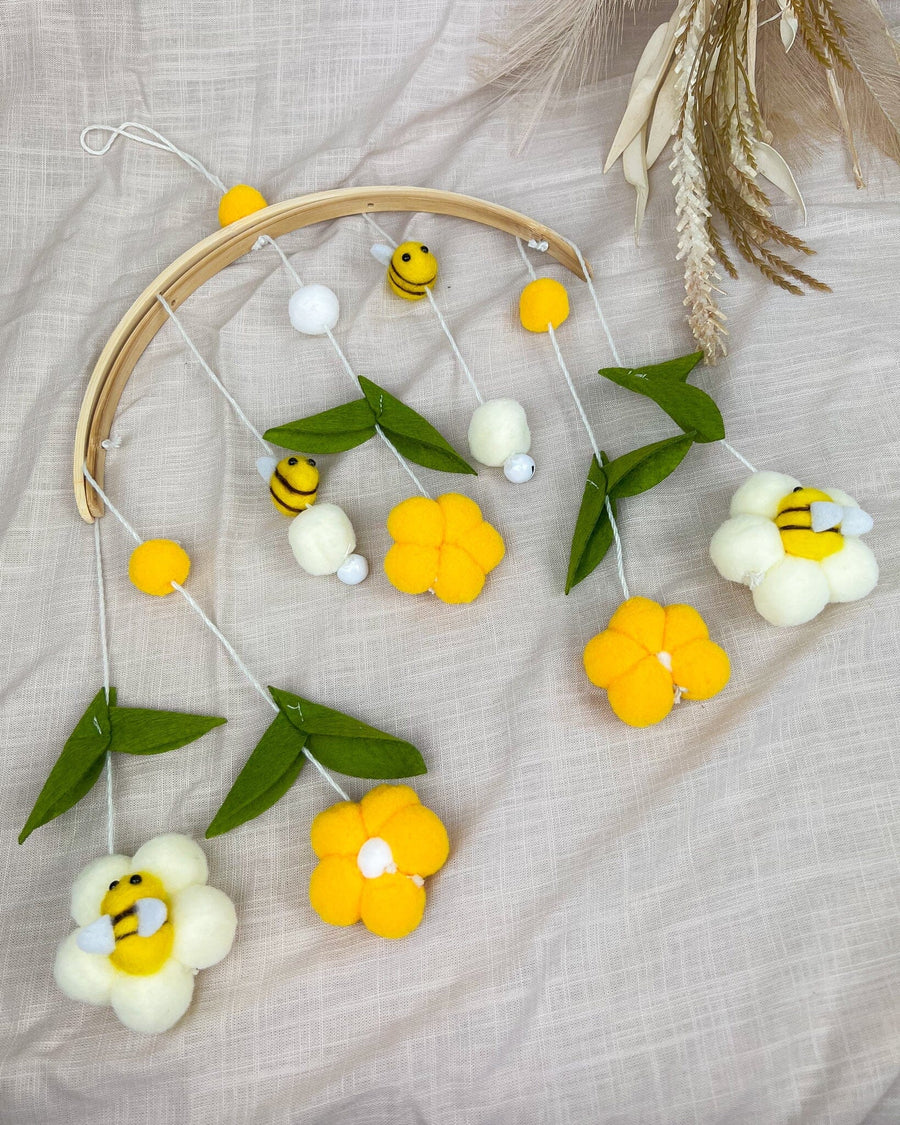 Baby Bee Nursery Mobile with Plush Bees and Flowers