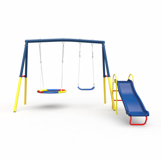 Swing Sets for Backyard with Kids Slide Outdoor Heavy-Duty Metal Playset 3 in 1 Swing Set with Slide