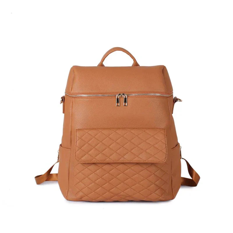 Luxury Vegan Leather Diaper Bag - Quilted Design with large capacity and accessories.
