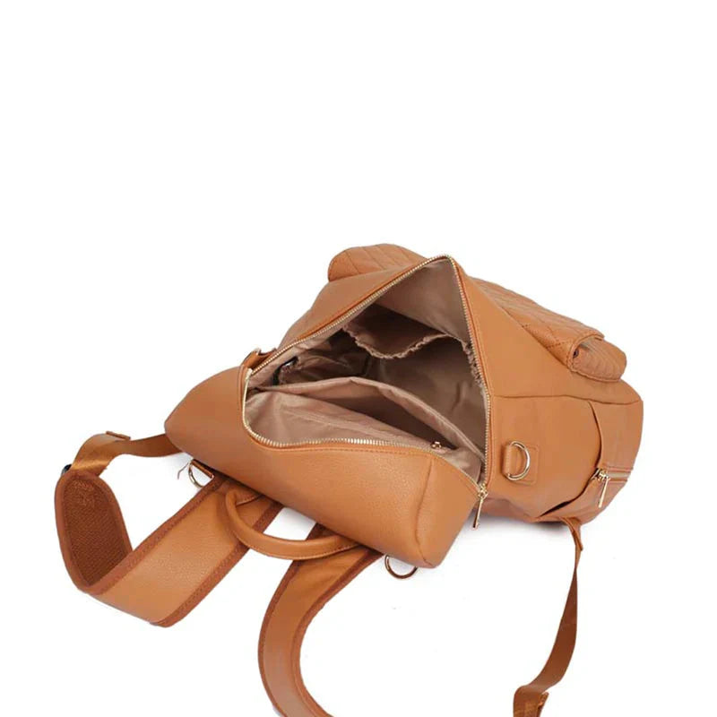 Luxury Vegan Leather Diaper Bag - Quilted Design with large capacity and accessories.