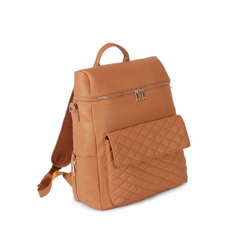 Luxury Vegan Leather Diaper Bag - Quilted Design with large capacity and accessories.