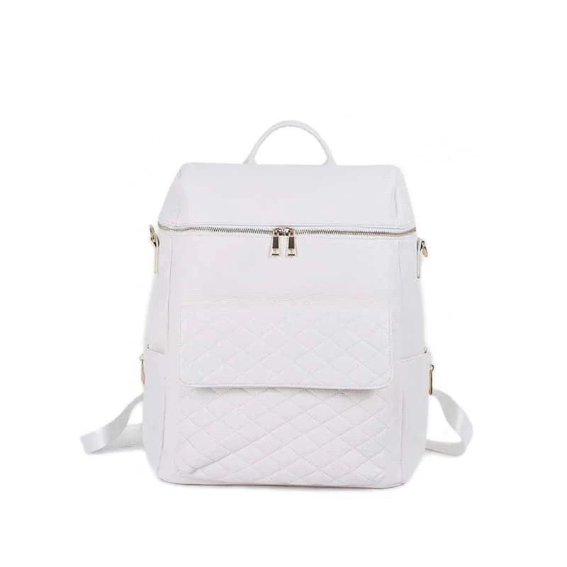 Luxury Vegan Leather Diaper Bag - Quilted Design with large capacity and accessories.