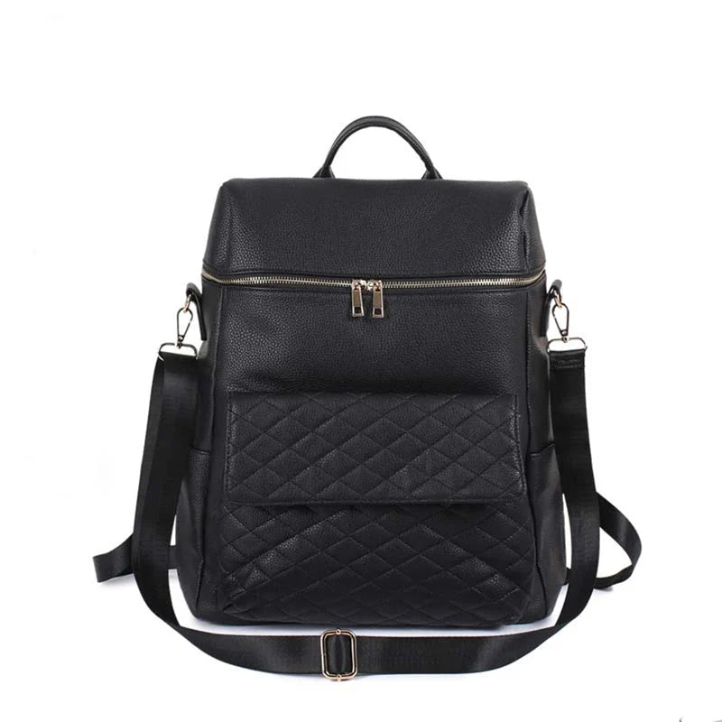 Luxury Vegan Leather Diaper Bag - Quilted Design with large capacity and accessories.