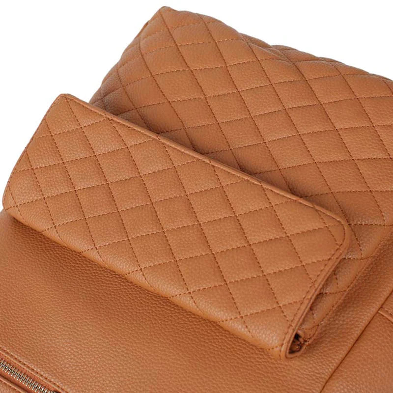 Luxury Vegan Leather Diaper Bag - Quilted Design with large capacity and accessories.