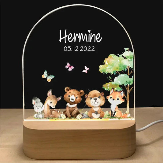 Personalised Acrylic LED Night Light - Forrest Friends and Butterflies