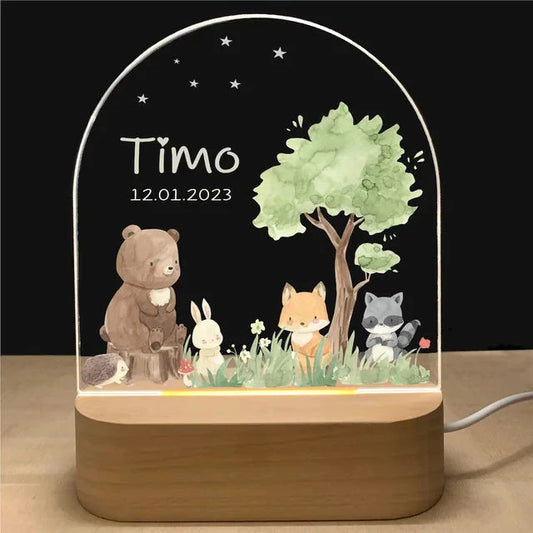 Personalised Acrylic LED Night Light - Forrest Friends Under the Stars