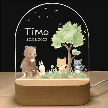Personalised Acrylic LED Night Light - Forrest Friends Under the Stars