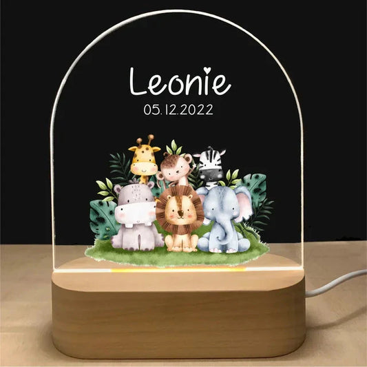 Personalised Acrylic LED Night Light - Jungle Friends