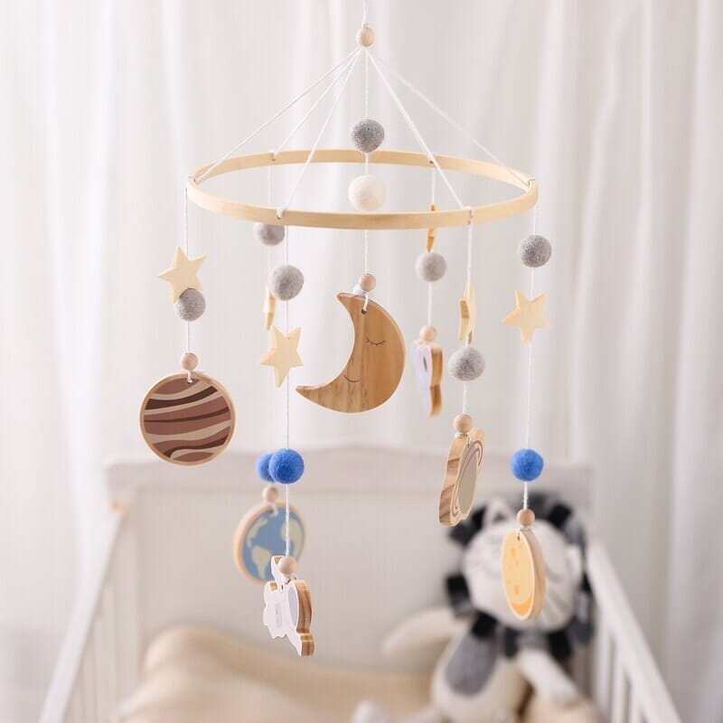 Cosmic Explorer Nursery Mobile with Wooden Space Figures