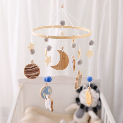 Cosmic Explorer Nursery Mobile with Wooden Space Figures